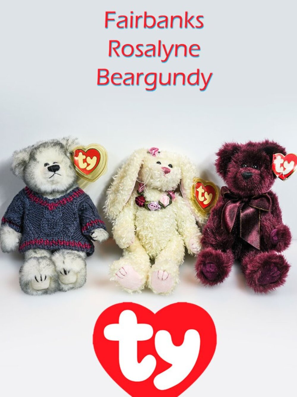Ty Beanie Babies Trio — Fairbanks • Rosalyne • Beargundy — Classic Collectible S